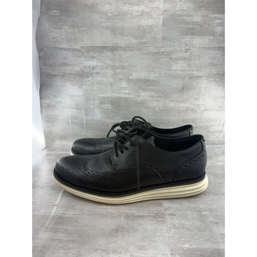 Cole Haan OriginalGrand Black Leather Wingtip Oxford Shoes C33804 Men Sz 9.5 M